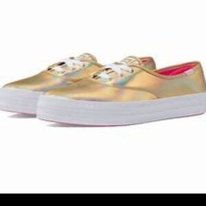 Keds x Barbie™️ $90 Point Metallic Leather Lace Up Gold Sz 8 NIB!